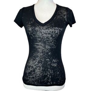 Armani Exchange V-neck Sheer Slub Tee Front Pocket Black Short Sleeve Size Small